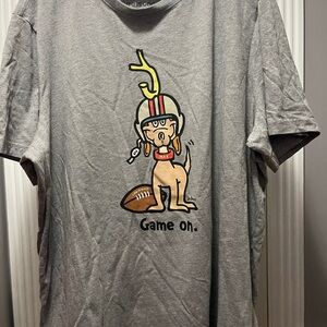 Life Is Good Gray T-Shirt with Playful Dog Design